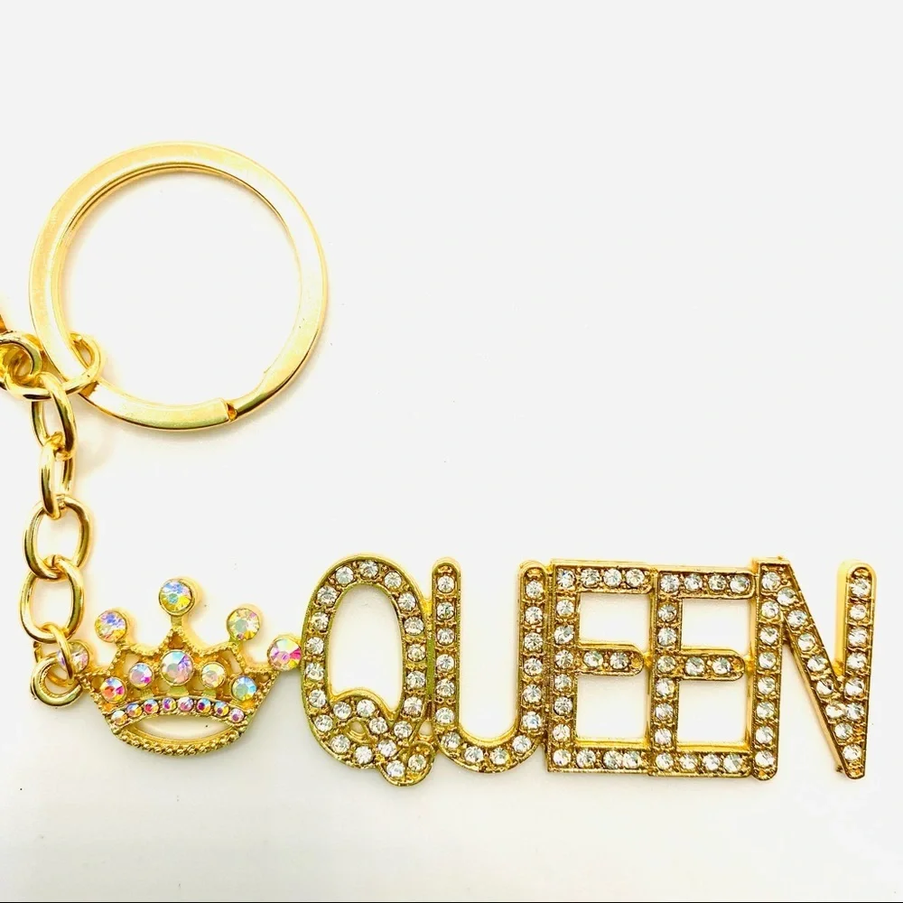 Purse Charm Key Chain Queen Iridescent Crystals set in golden tone. BRAND NEW